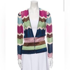 Missoni Vibrant Chevron Cardigan in Pink, Green, and Blue